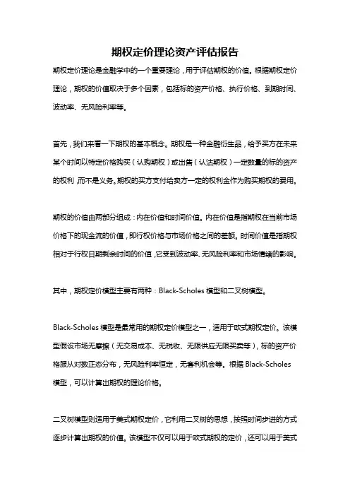 期权定价理论资产评估报告