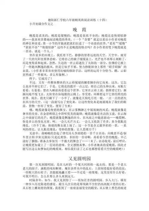 德阳新仁学校六年级精英班阅读与写作训练14