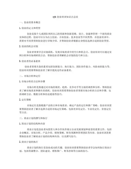 syb创业培训知识点总结