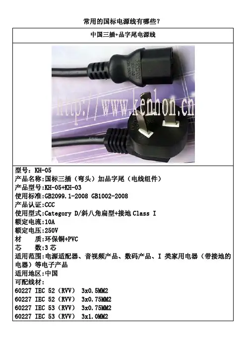 常用的国标电源线