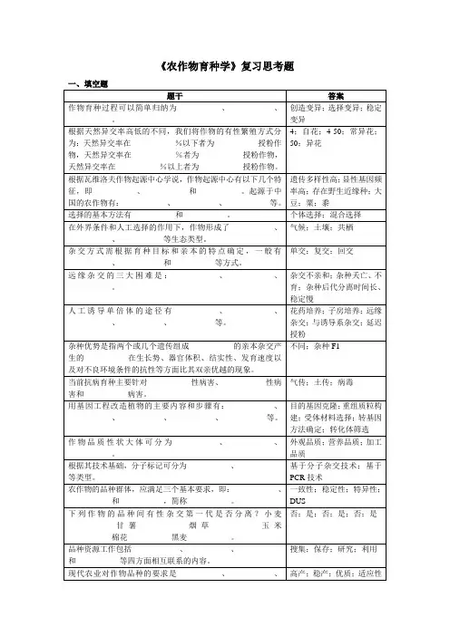 农作物育种学复习思考题