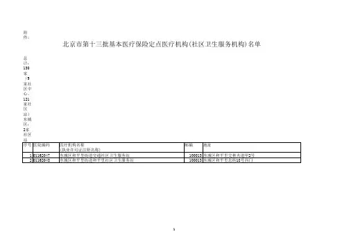 北京市第十三批基本医疗保险定点医疗机构(社区卫生服务机构)
