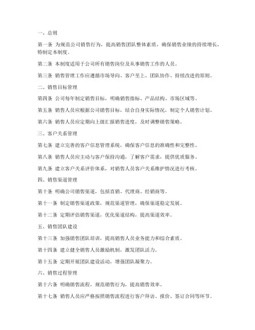 公司企业销售管理制度精选