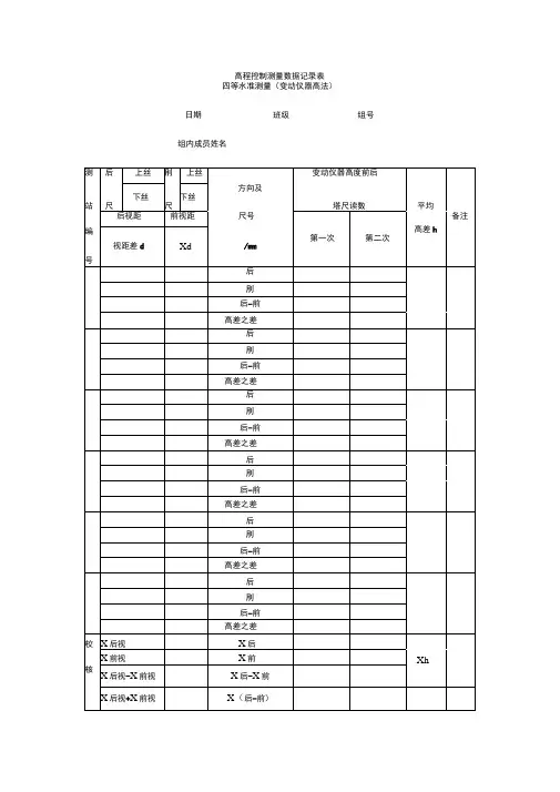 1.高程控制测量数据记录表