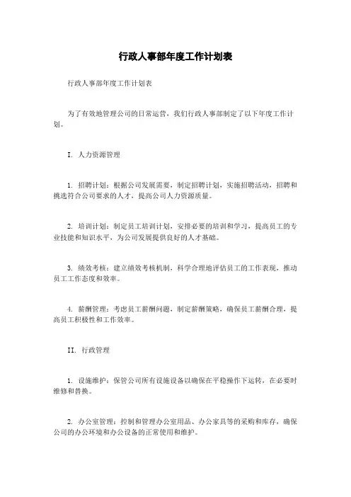 行政人事部年度工作计划表