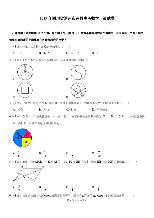 2019年四川省泸州市泸县中考数学一诊试卷