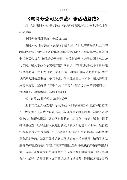 《电网分公司反事故斗争活动总结范文大全》