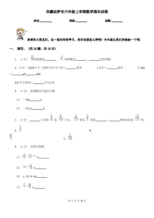 西藏拉萨市六年级 上学期数学期末试卷
