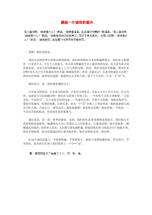 湖北省通山县杨芳中学高中语文学生作文 撑起一片诚信的蓝天素材
