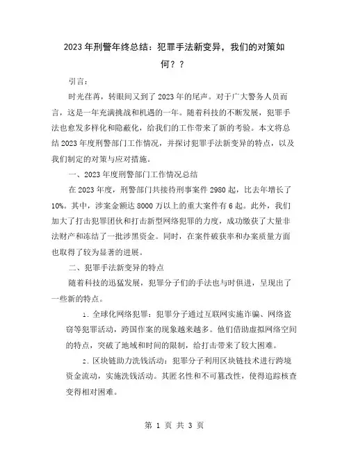2023年刑警年终总结：犯罪手法新变异,我们的对策如何？