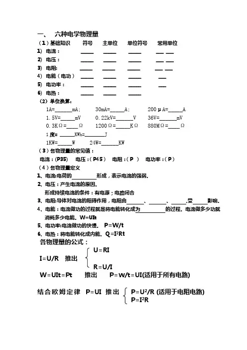 六种电学物理量