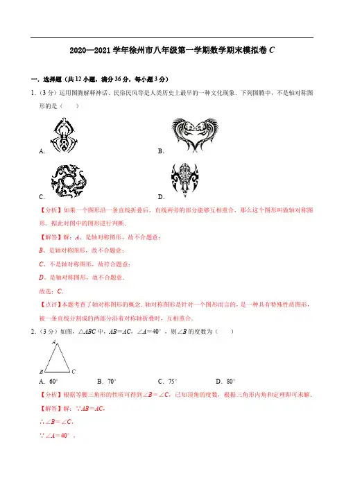 徐州市期末模拟C卷-2020-2021学年八年级数学上学期期末考试全真模拟卷(解析版)