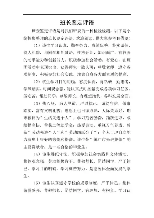 班长鉴定评语