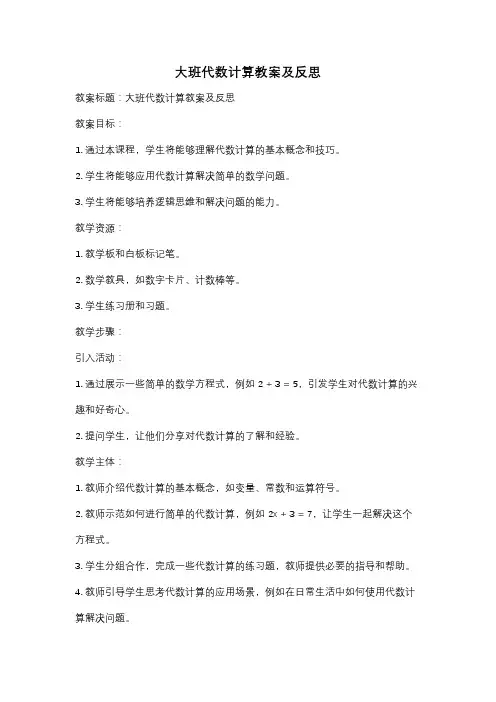 大班代数计算教案及反思