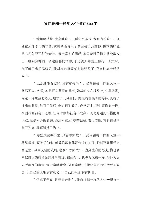 我向往梅一样的人生作文800字