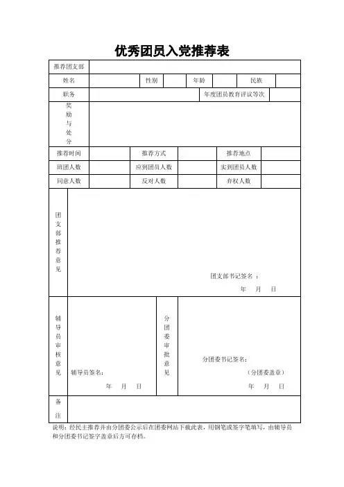 团员推优登记表