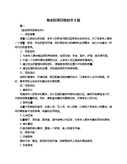 敬老院项目策划书3篇