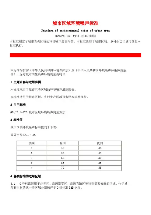 城市区域环境噪声标准