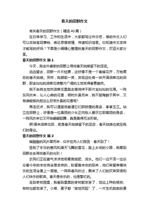 有关春天的田野作文（精选40篇）