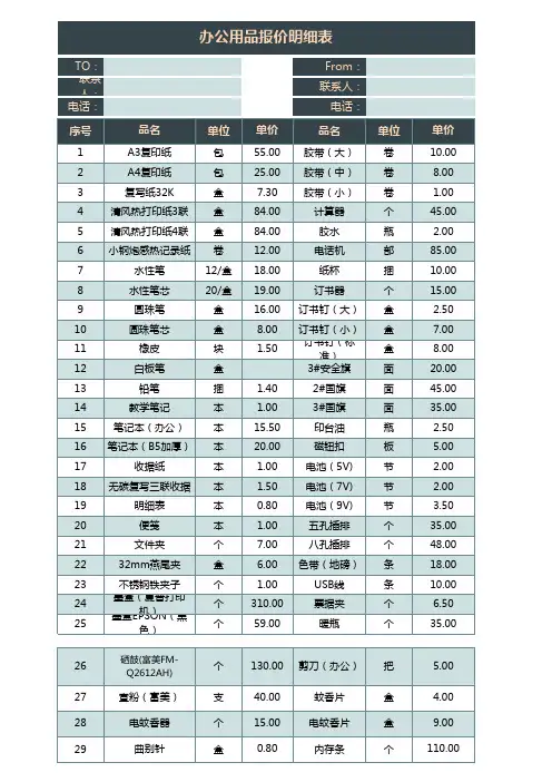 办公用品报价明细表(全套清单)