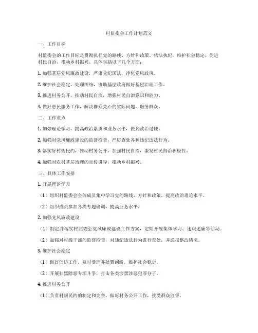 村监委会工作计划范文