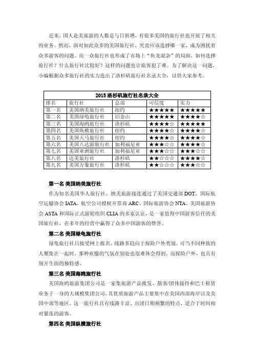 洛杉矶旅行社名录大全