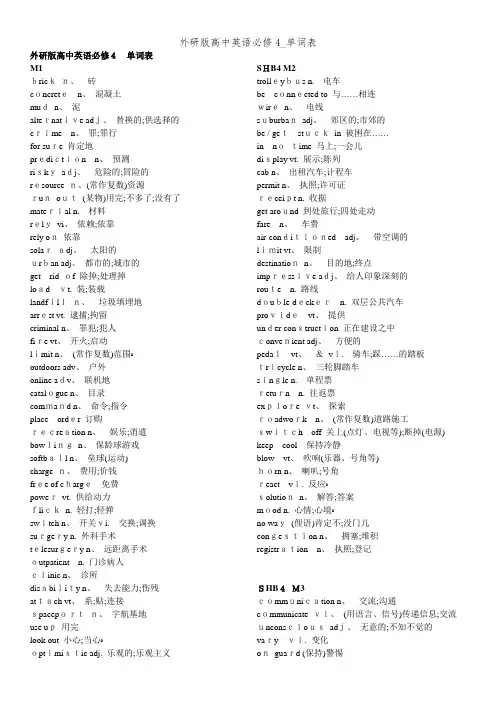 外研版高中英语必修4_单词表