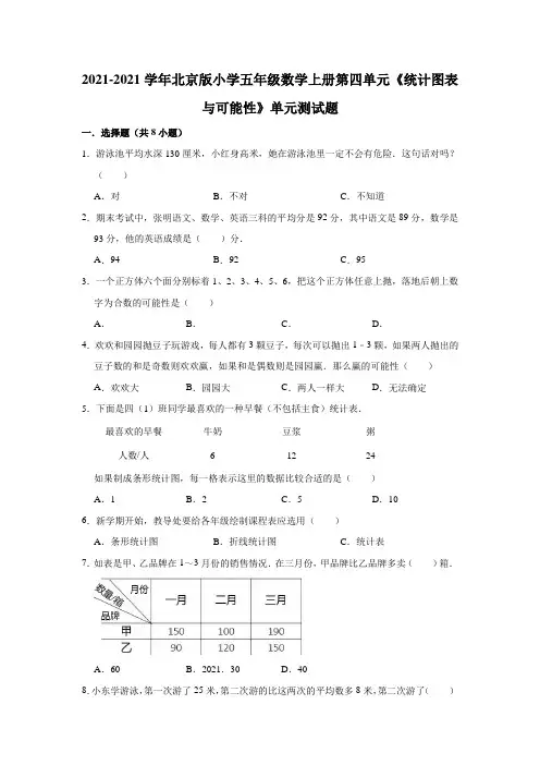 【小学】2021五年级上数学第四单元《统计图表与可能性》单元测试题有答案