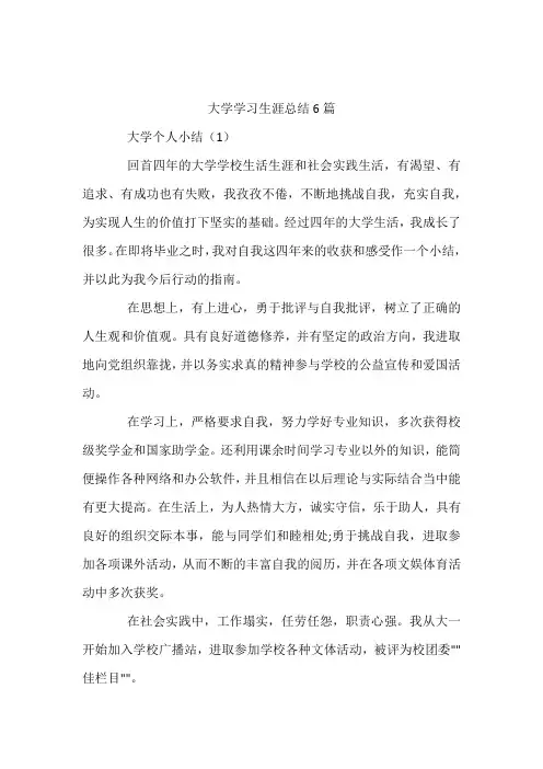 大学学习生涯总结6篇