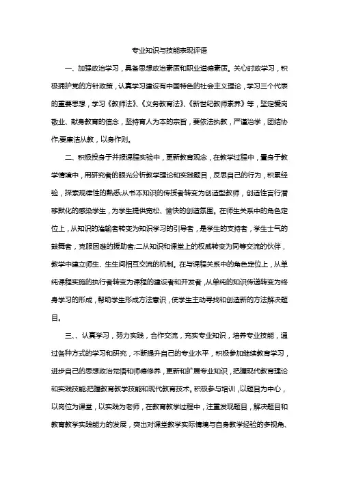 专业知识与技能表现评语