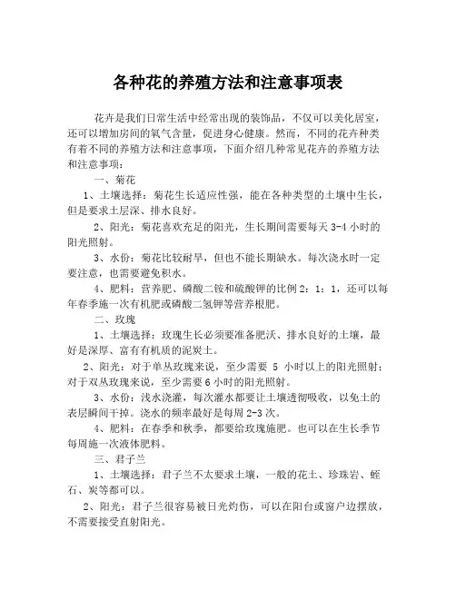 各种花的养殖方法和注意事项表