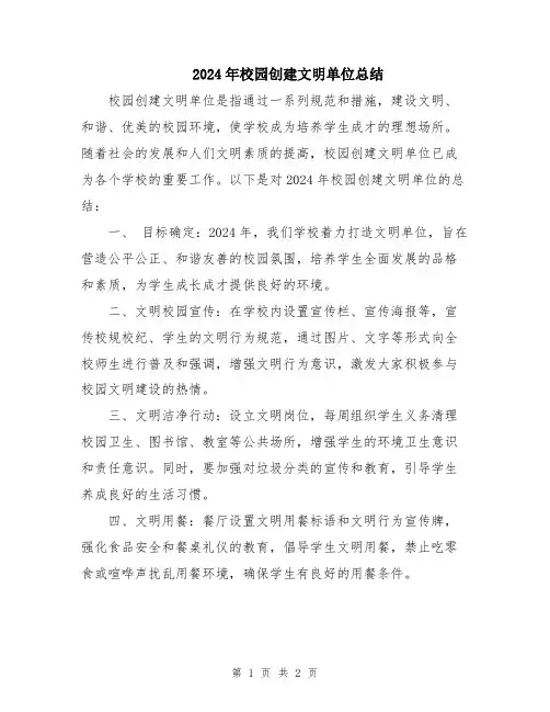 2024年校园创建文明单位总结
