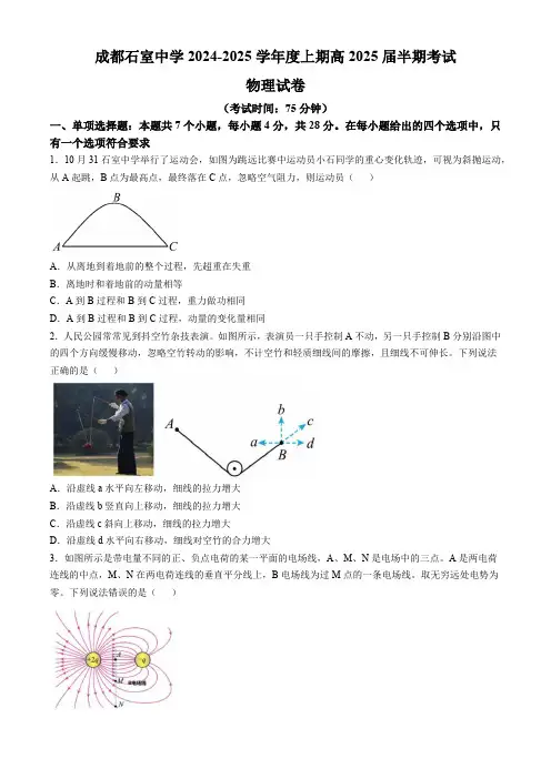四川省成都市石室中学2024-2025学年高三上学期期中考试物理试卷