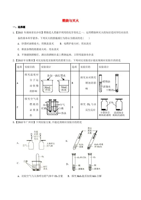 2018年中考化学知识分类汇编练习卷： 燃烧与灭火(含答案)