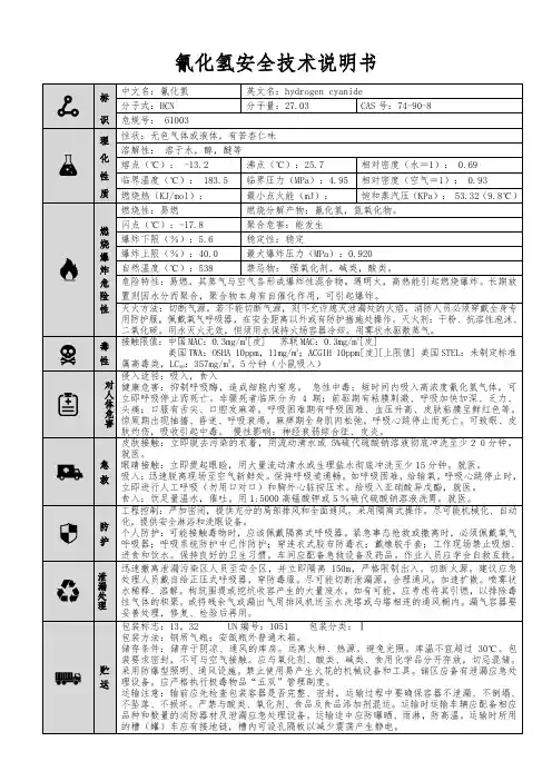【氰化氢】MSDS安全技术说明书(精编版)