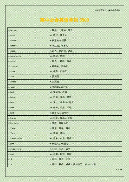 高中必会英语单词3500