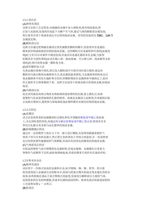 泡沫金属的现有制备方法总结