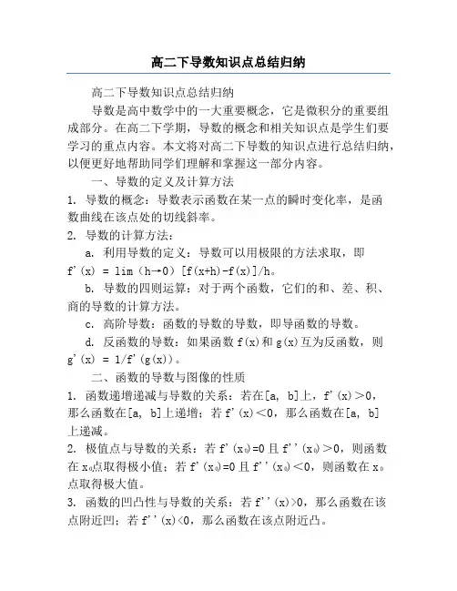 高二下导数知识点总结归纳