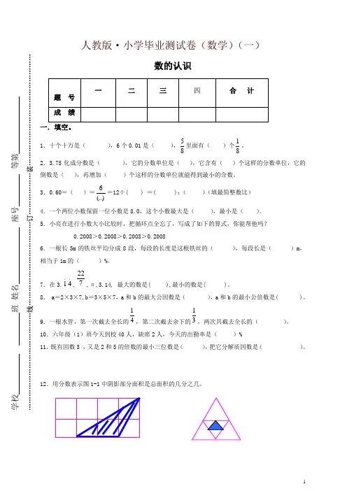 人教版2019年小学毕业测试卷(数学)(精)