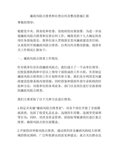廉政风险点排查和自查自纠及整改措施汇报