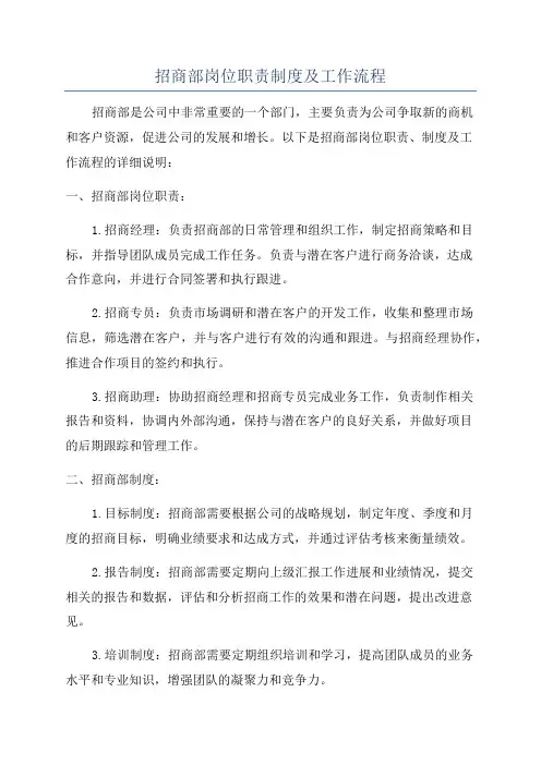 招商部岗位职责制度及工作流程
