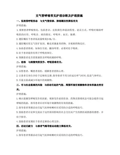 支气管哮喘常见护理诊断及护理措施