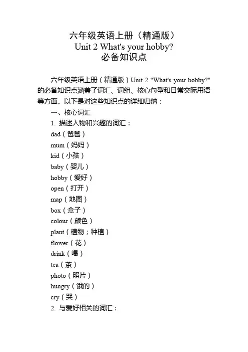 六年级英语上册(精通版)Unit 2必备知识点