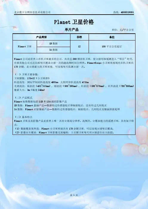 Planet卫星数据价格