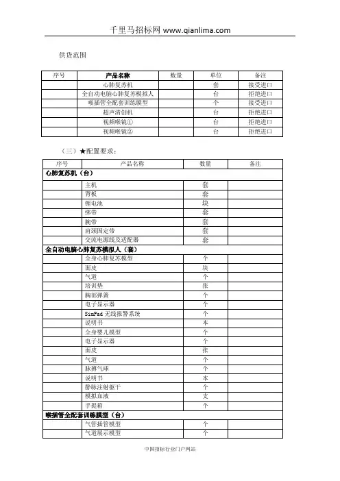 医院(深圳)心肺复苏机等设公开招投标书范本