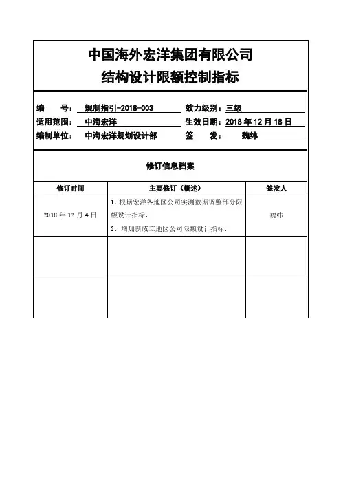 2019中国海外宏洋集团有限公司结构设计限额控制指标