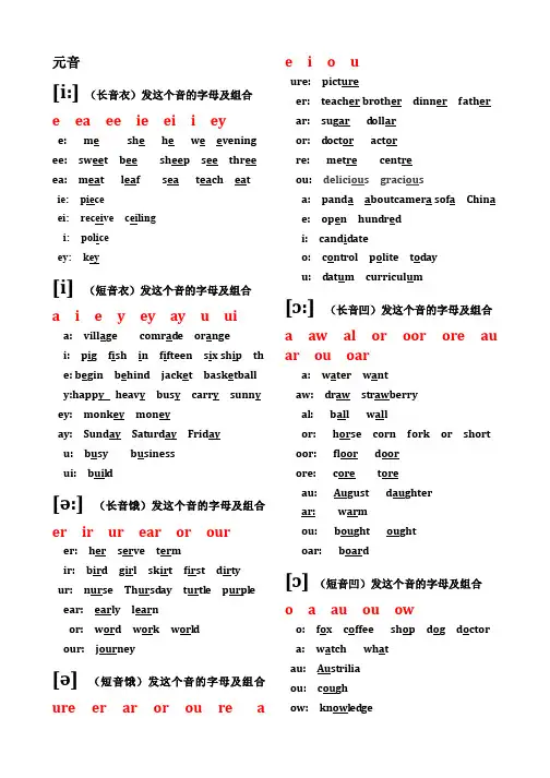 英语中48个音标对应的字母组合