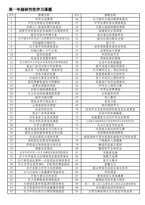 高一年级研究性学习课题范例[修订]