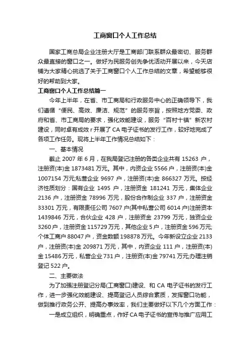 工商窗口个人工作总结