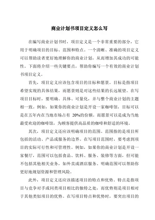 商业计划书项目定义怎么写